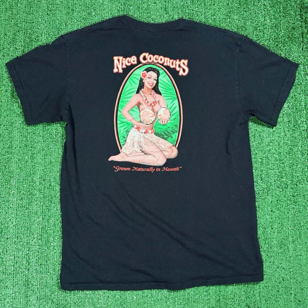Y2K Surf Nice Coconuts Hawaii T-Shirt Black Size Medium Graphic Tee